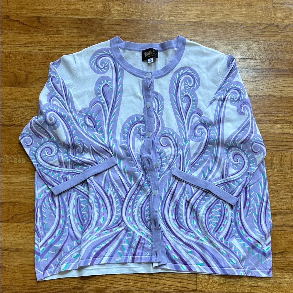 Bob Mackie Purple and White Cardigan